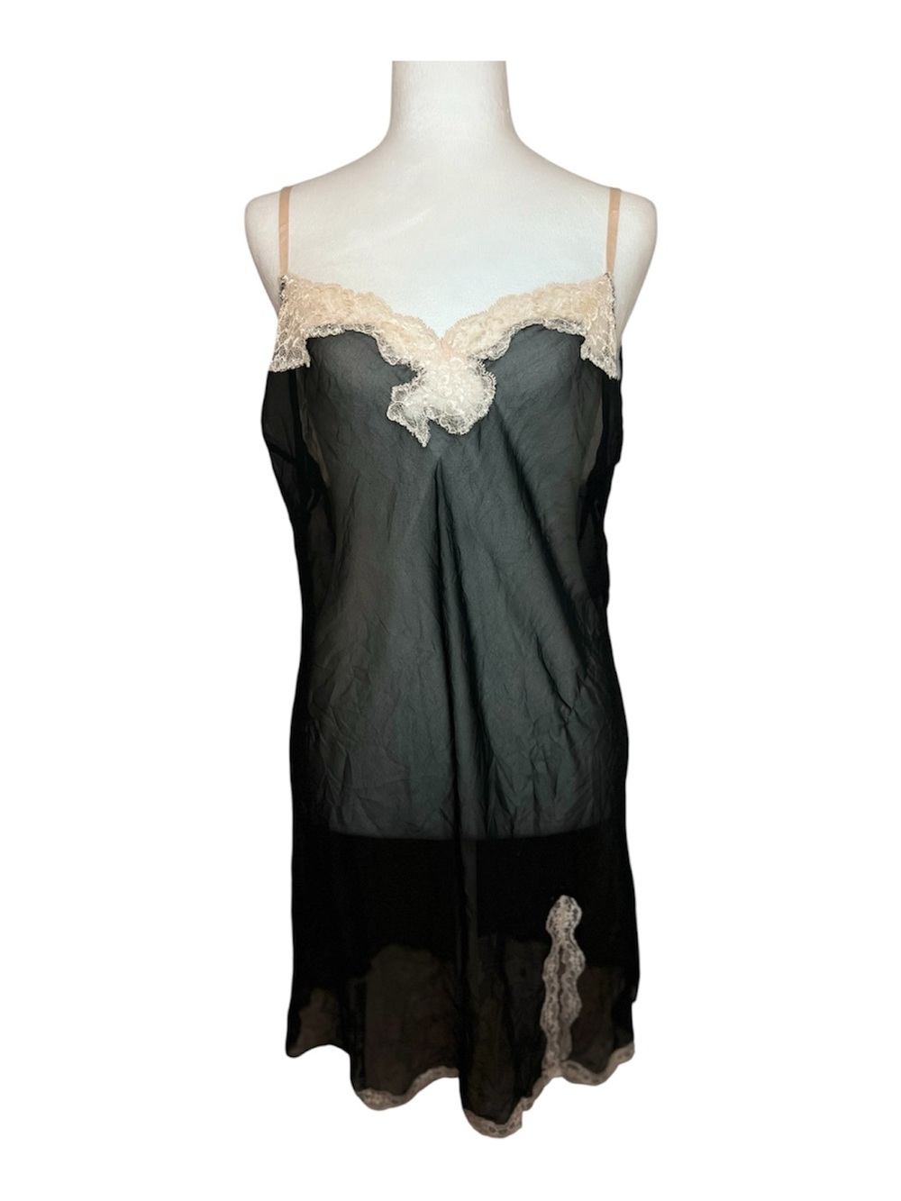 Victoria's Secret Black Slip with Cream Lace Large